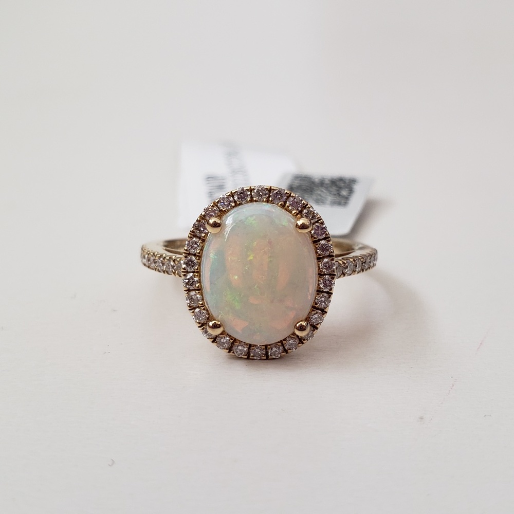 14K Yellow Gold 2.06ct Natural Opal 0.37ct Diamond Ring Size 7.25